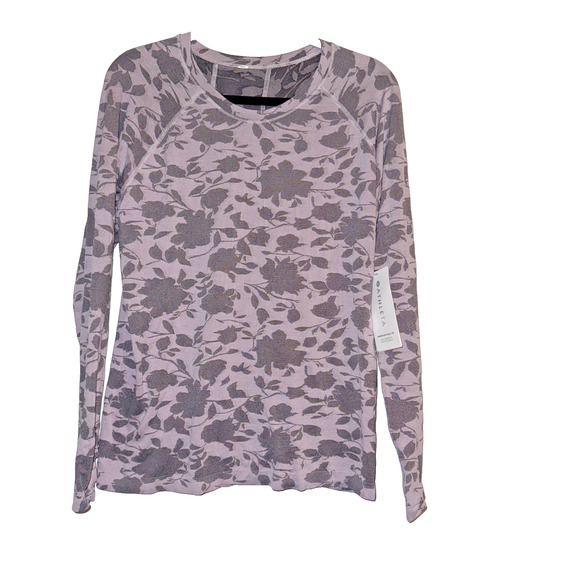 Athleta Momentum Seamless Long Sleeve Top XL Lavender Floral Print Athletic - Picture 1 of 9